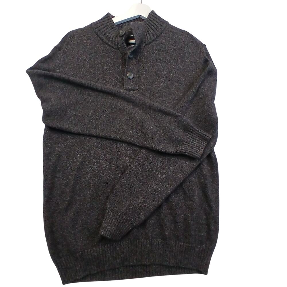 American Eagle Mens Button Henley Pullover Sweater Dark Charcoal Large